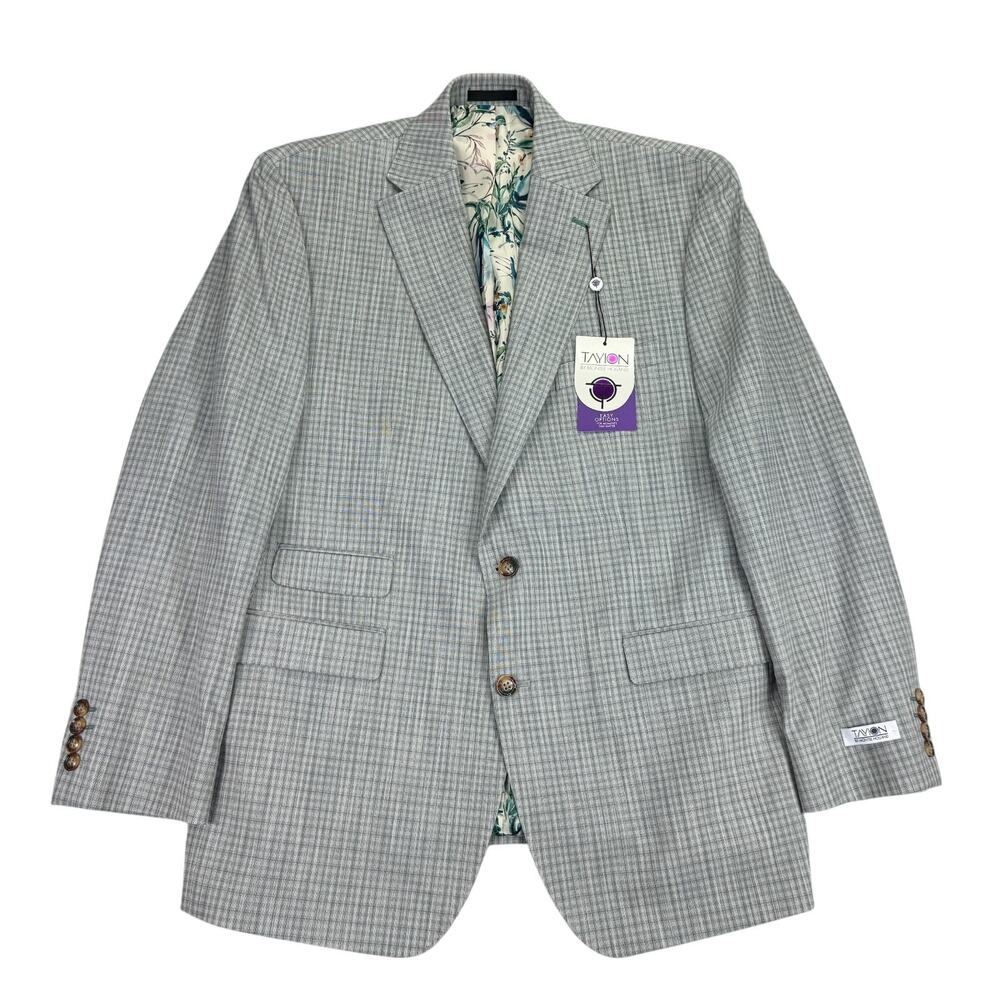 Tayion Mens Agordy Regular Fit Plaid Suit Jacket Gray Green 42R